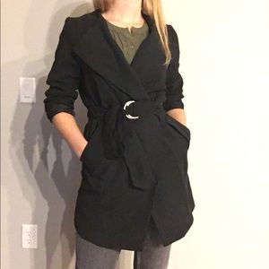 NWOT H&M lightweight black wrap coat w/ tie waist